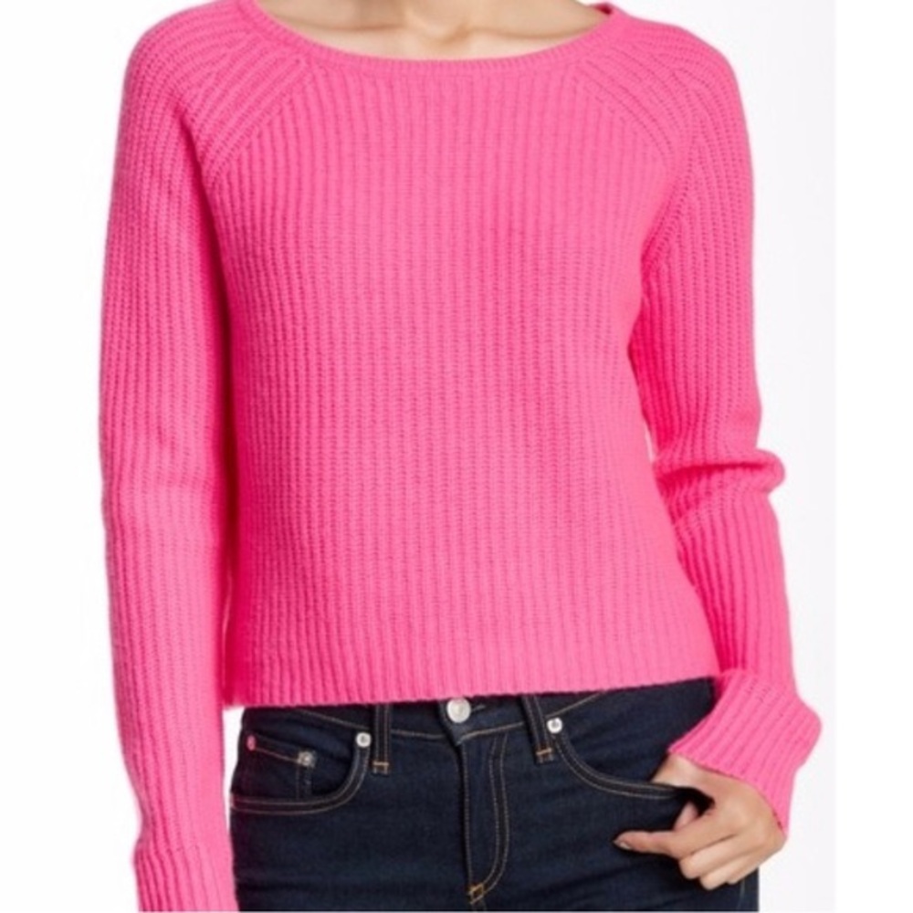 360 Cashmere Scotti Crop Ribbed Jumper Blush Electric Pink Knit  Sweater